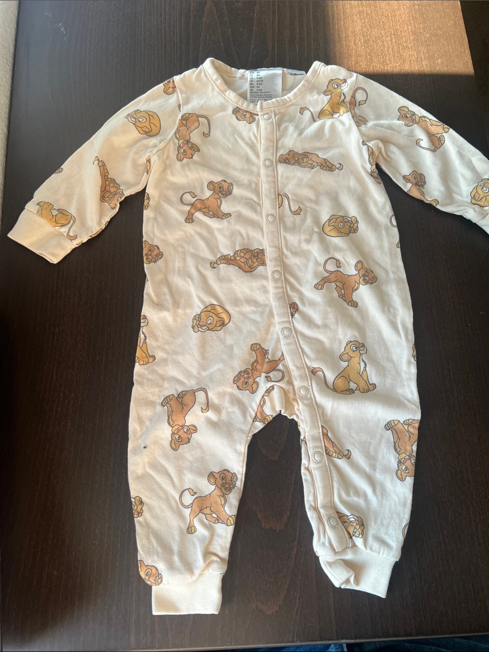 Cream Simba Print Baby One-Piece Footless Romper